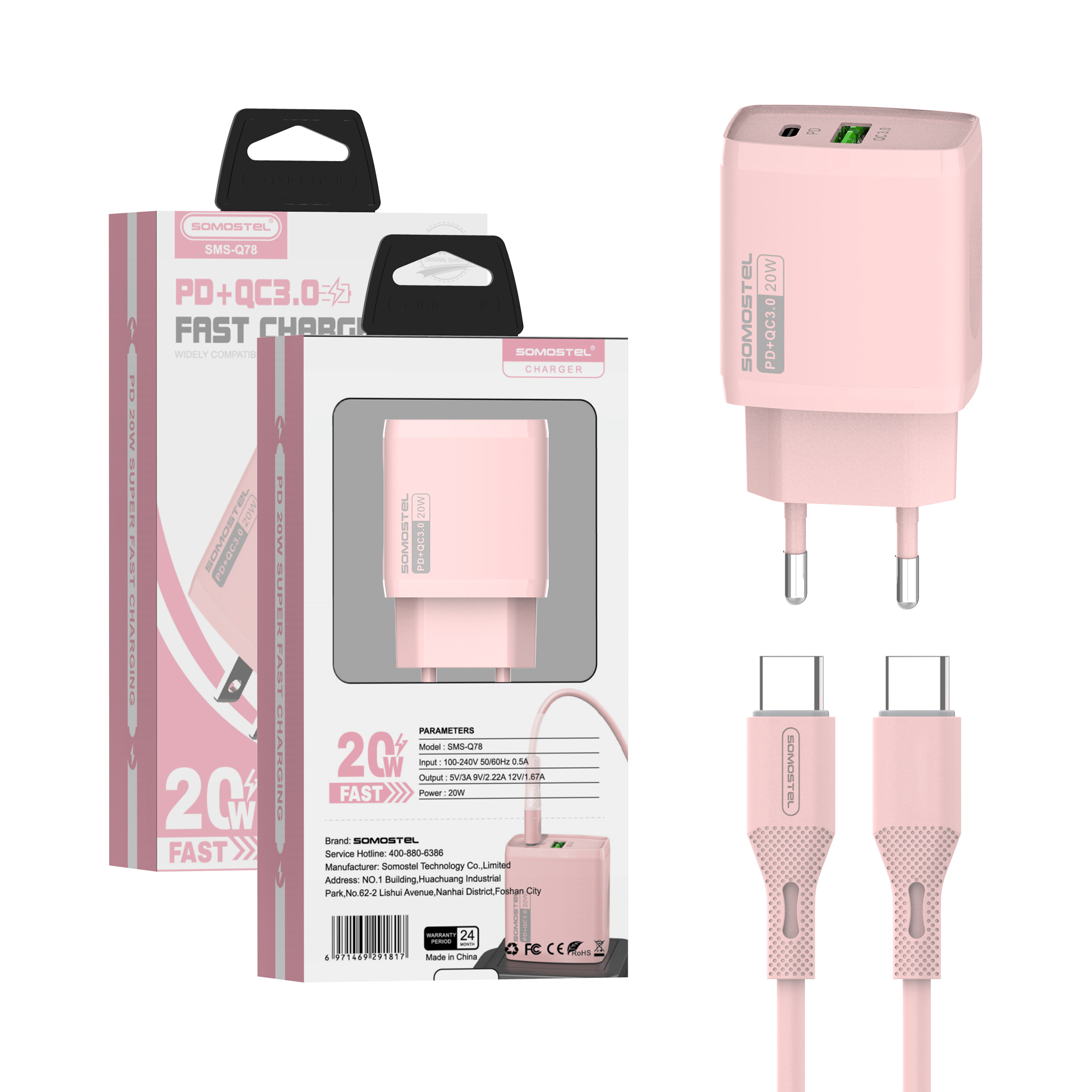 H28beac83d5a7489d991826ceb3da7b18i.jpg Factory Somostel SMS-Q78 PD+QC3.0 20W Charger with Exclusive Color-coordinated PD Cable ast Charging Cargadores De Carga Rapida - Image 1