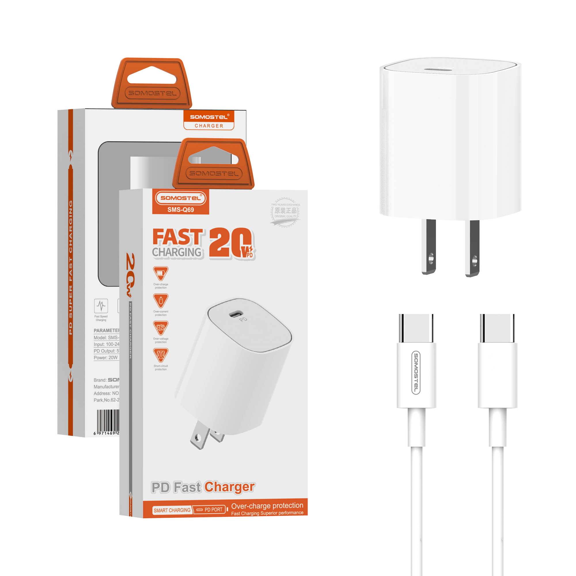 H4d3b51a066d14885b8828350c2b6d58eO.jpg SMS-Q69 PD 20W Type C Charger for iphone 17 16 15 Pro Max OEM Mobile Accessories US/EU Plug Cargador Rapido Cell Phone Charger - Image 1