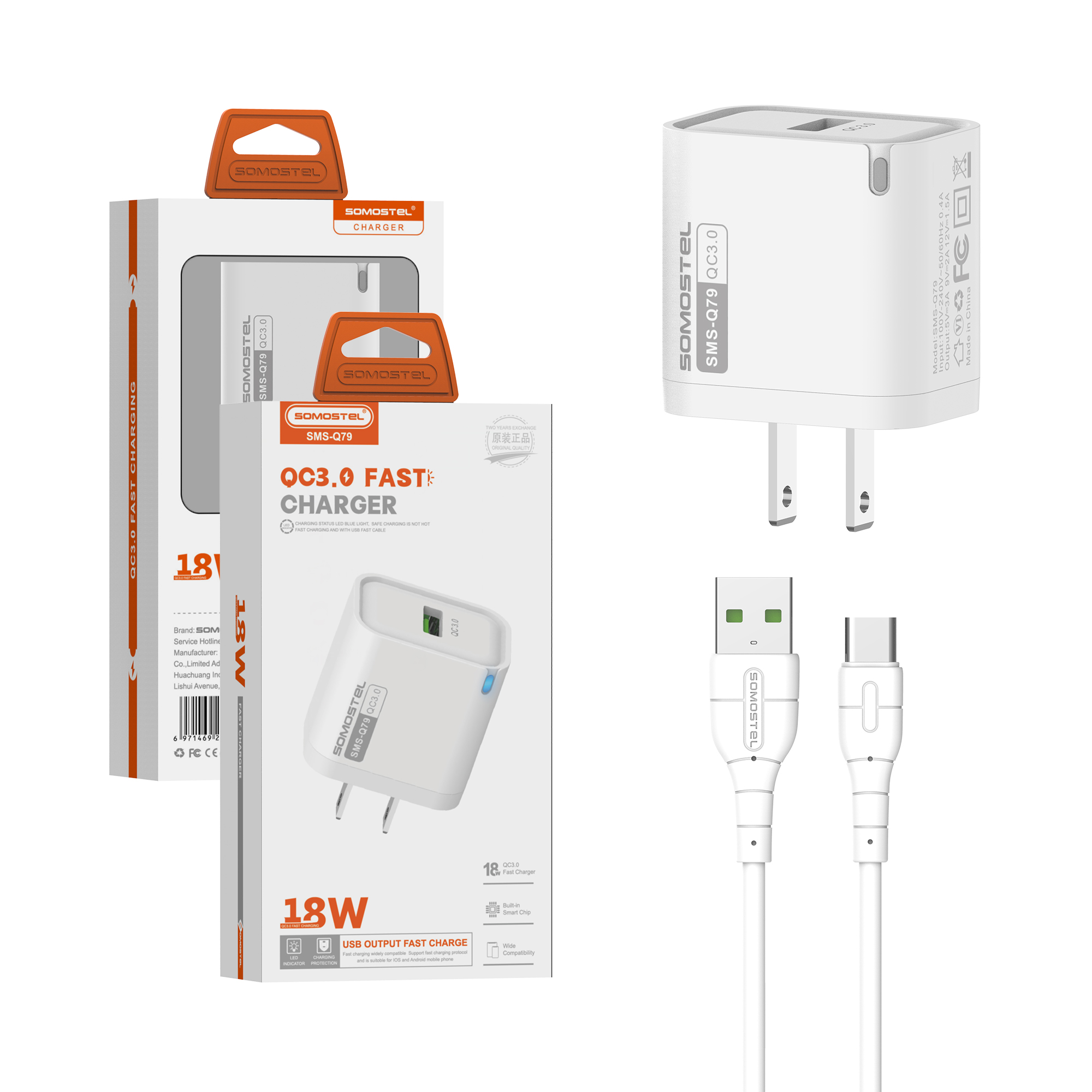 H93ffded1cc15451ba02c2406929c3e7aN.jpg 2025 QC3.0 USB Wall Charger Glowing LED 18W Cell Phone Charger for Samsung S25 Ultra iphone 17 Cargador Rapido Travel Adapter - Image 1