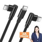 Wholesale PD 60W Upgrade Type C to C Nylon Fast Charging Data USB C Cable 90 Degree Angle 3A for Computer