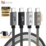 UNIEAN USB3.2 High Quality Nylon Braided Aluminum Alloy Housing 20Gbps 3.2 Gen2 USB-C Type C Cable PD100W Fast Charging - Image 2